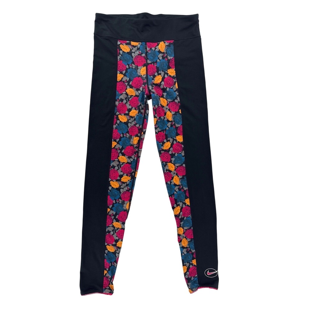 Nike Black Floral Print Dri-FIT Leggings Women XL Yoga Running Gym Cute‎